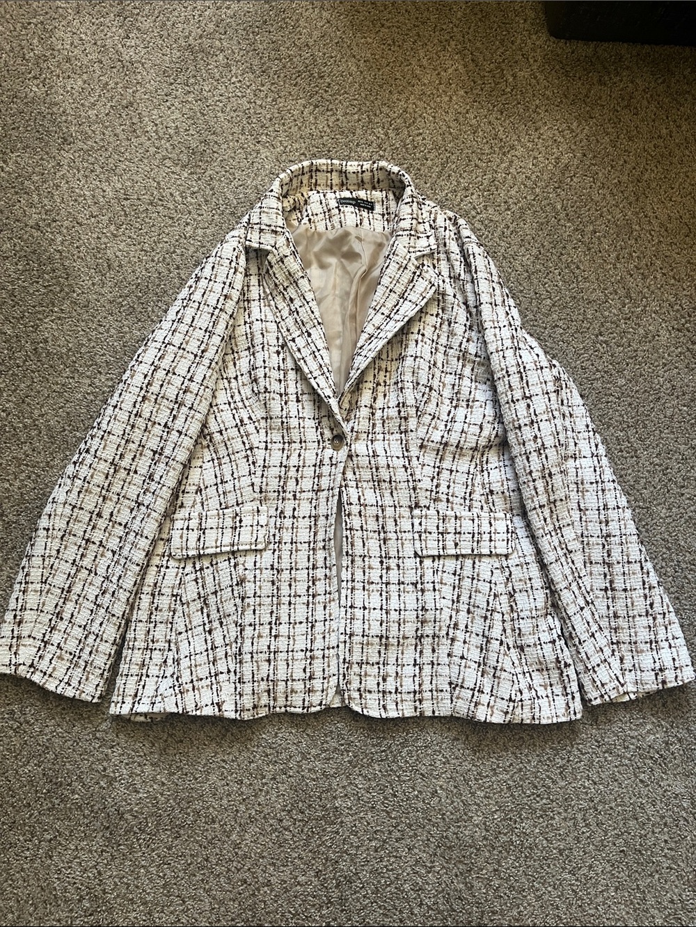 Cream & Brown accents Single-Button Women's Blazer